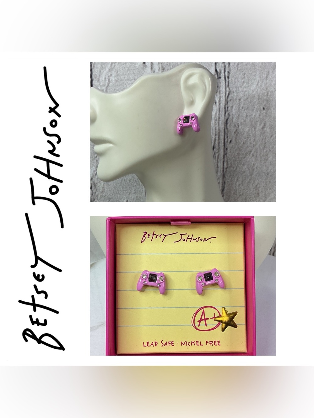 🌟🌟 Betsey Johnson Pink Game Controller Stud Earrings